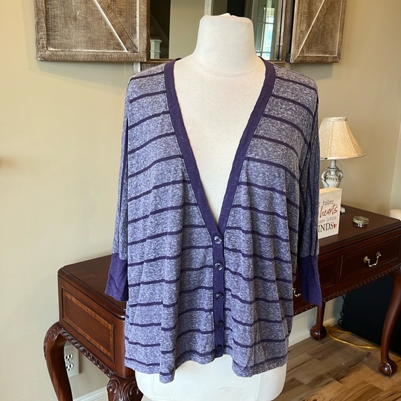 Comfy Decree Purple Stripe Oversized Sweater Cardigan S M L New - Picture 6 of 10